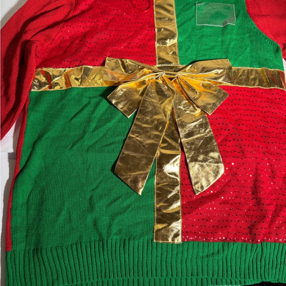Allison Brittney Red and Green Sweater with Gold Accent